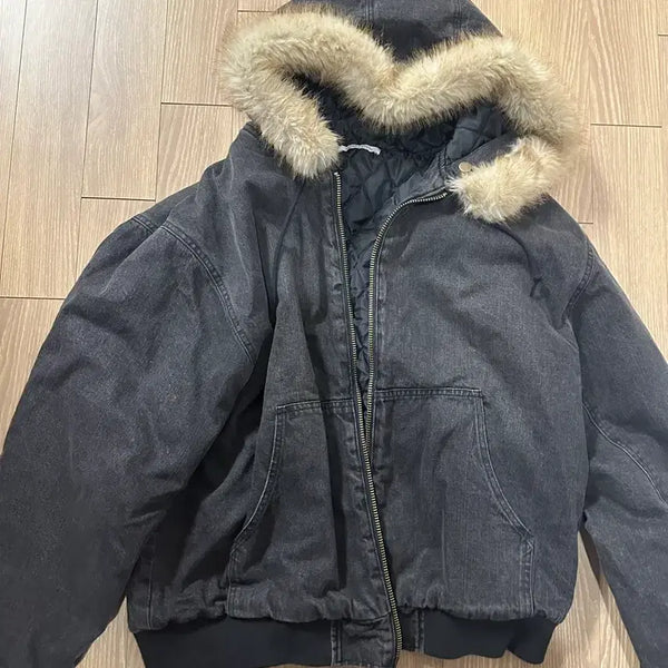 [BUNJANG] Freaks Store Fur Hooded Zip-Up Hoodie Charcoal Grey L / 프릭스 스토어 퍼 후드집업 L 차콜그레이