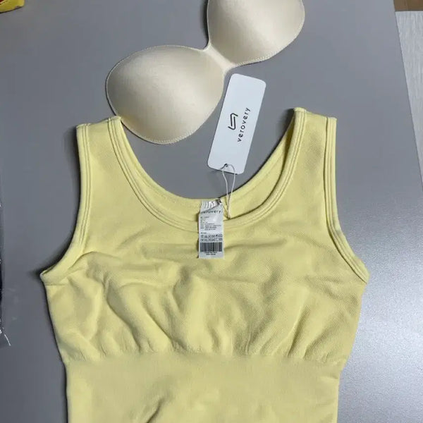 [BUNJANG] Verobari Yellow Bra Top with Built-in Cups & Leggings Set / 베로바리 옐로우 브라탑 캡내장 & 레깅스