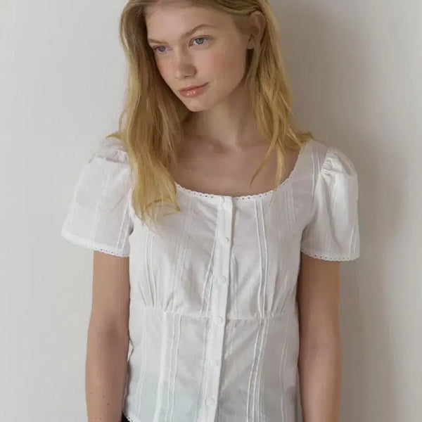 [BUNJANG] Among Square Neck Lace Blouse / 어몽 스퀘어넥 블라우스 A SQUARE NECK LACE BLOUSE