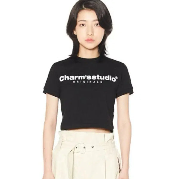 [BUNJANG] CHARMS Studio Basic Logo Crop T-Shirt (Black) / [새상품] 참스 로고 크롭티 (BLACK)