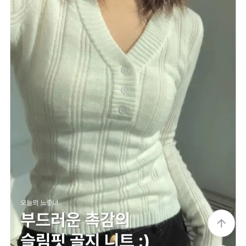 [BUNJANG] Slim Fit Ribbed Knit V-Neck Top / 슬림핏 골지 니트