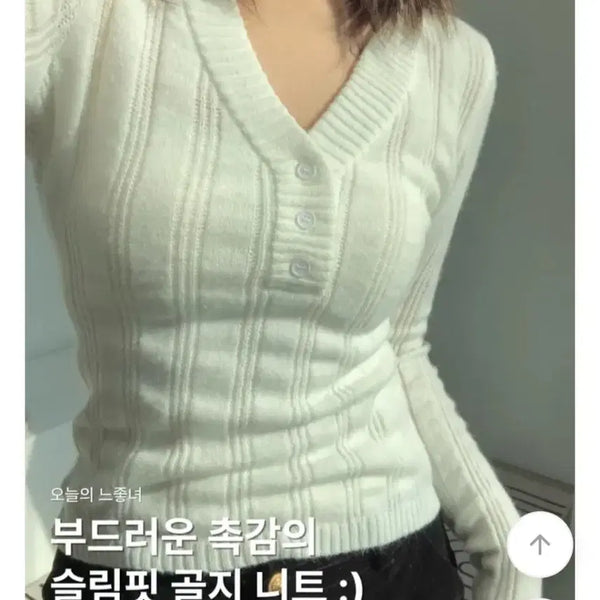 [BUNJANG] Slim Fit Ribbed Knit V-Neck Top / 슬림핏 골지 니트