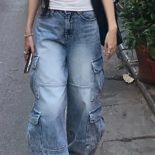 [BUNJANG] Khaki Point Cargo Denim Pants / 카키포인트 카고 데님 팬츠