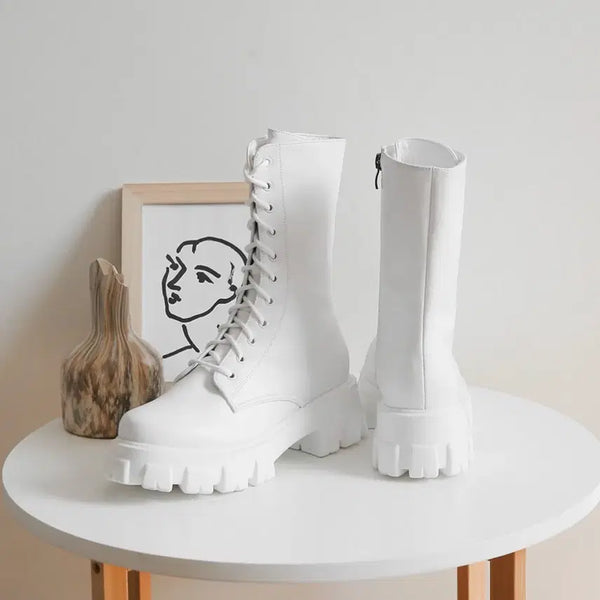 [BUNJANG] White Chunky Walker Boots 245 / 화이트 어글리 워커 245