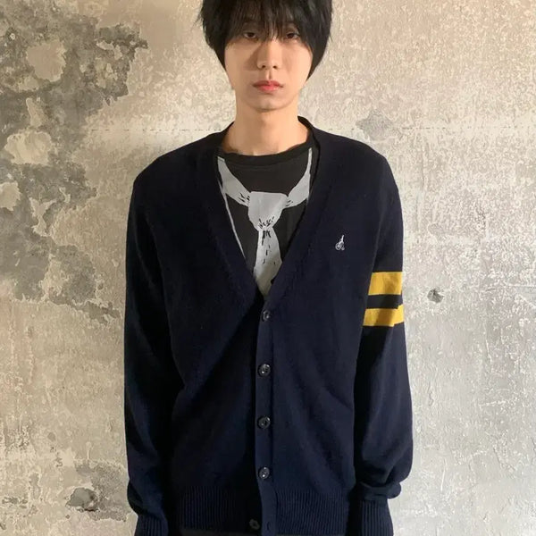 [BUNJANG] Beanpole Yellow Armband V-Neck Cardigan / 빈폴 옐로우 완장 가디건