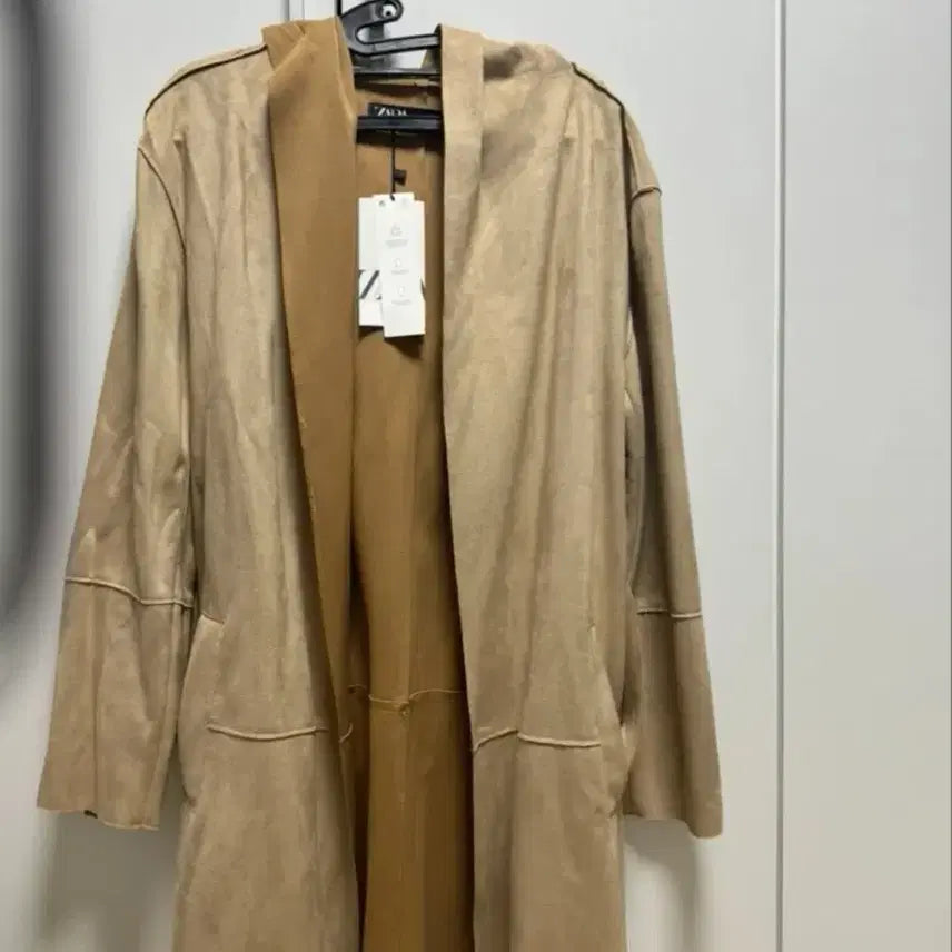 [BUNJANG] Zara Suede Long Coat Beige / 자라 스웨이드 롱 코트 베이지