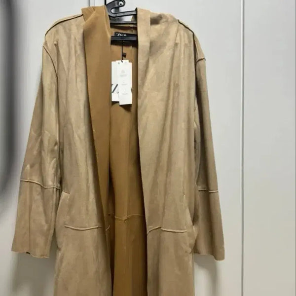 [BUNJANG] Zara Suede Long Coat Beige / 자라 스웨이드 롱 코트 베이지