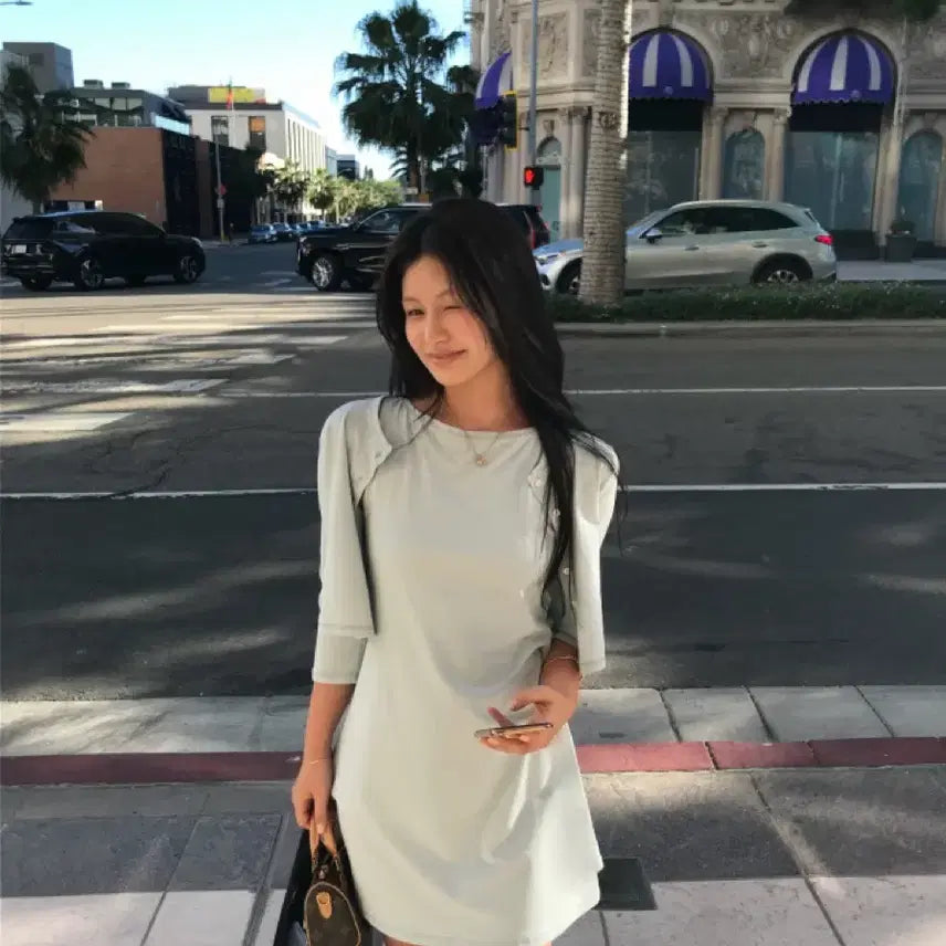 [BUNJANG] Favorite Things Sophie Dress + Cardigan Set Ivory / 페이보릿띵스 소피 원피스 + 가디건 세트, ivory, 2size, 기장