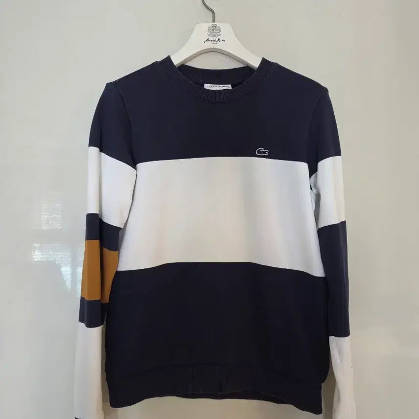 [BUNJANG] Lacoste Striped Sweatshirt Navy/White/Khaki / 라코스테 단가라 맨투맨 네이비/화이트/카키 36  국내44