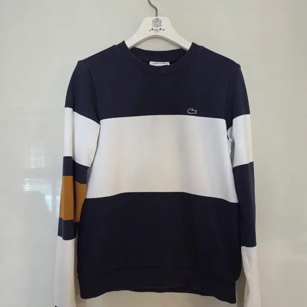 [BUNJANG] Lacoste Striped Sweatshirt Navy/White/Khaki / 라코스테 단가라 맨투맨 네이비/화이트/카키 36  국내44