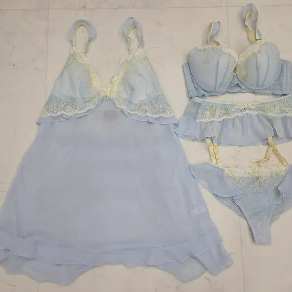 [BUNJANG] Evelyn Blue Lemon 4-Piece Lingerie Set / 에블린 블루레몬 4종 세트