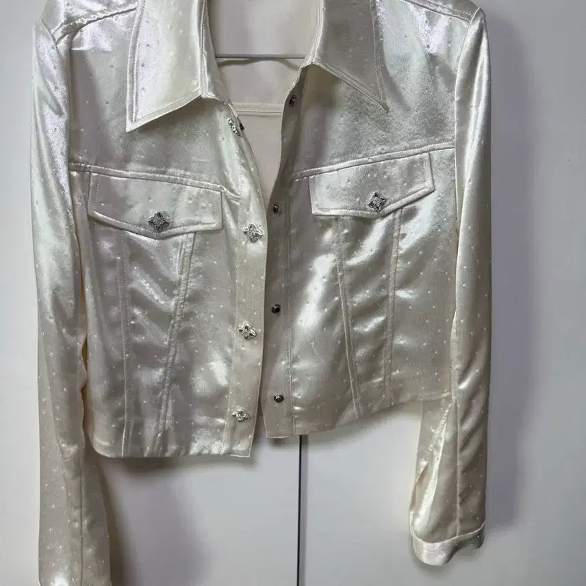 [BUNJANG] Satin Cropped Jacket with Jewel Embellishments / 새틴 크롭 자켓