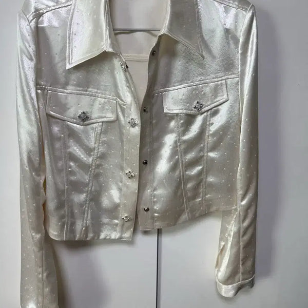 [BUNJANG] Satin Cropped Jacket with Jewel Embellishments / 새틴 크롭 자켓
