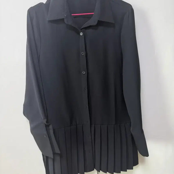 [BUNJANG] Black Pleated Shirt Dress / 블랙 플리츠 셔츠 원피스