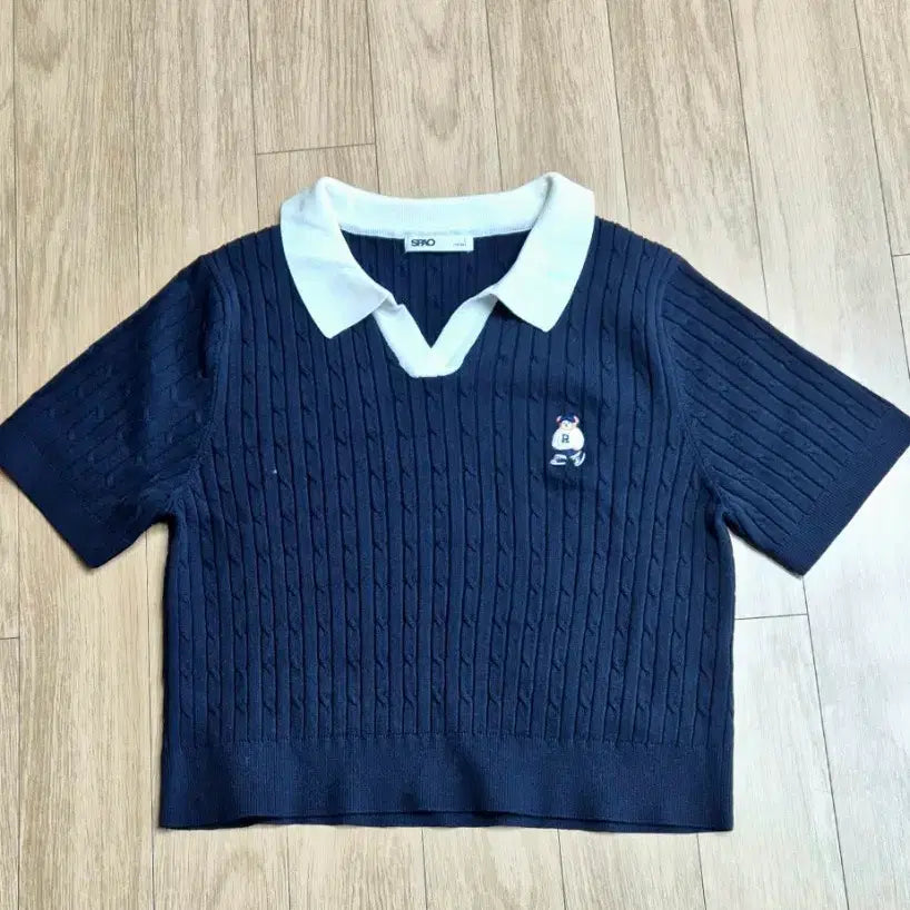 [BUNJANG] SPAO Navy Bear Cable Short Sleeve Knit L / 스파오 네이비 곰돌이 케이블 반팔 니트 L