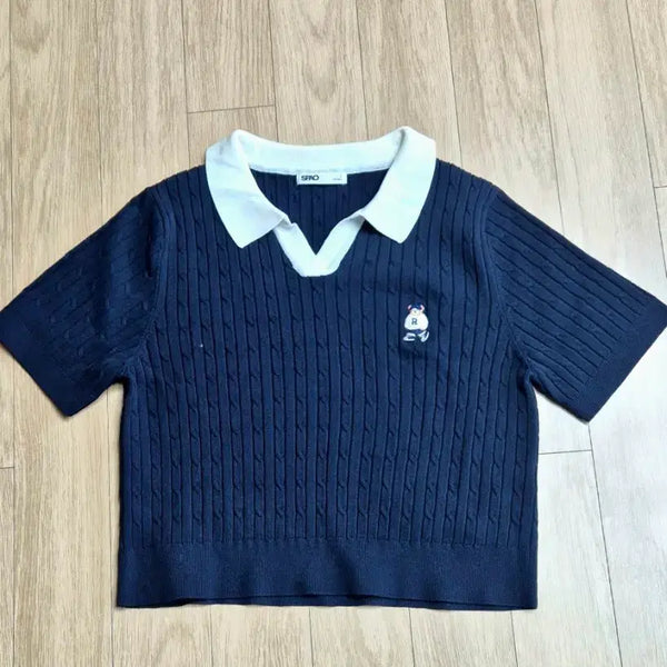 [BUNJANG] SPAO Navy Bear Cable Short Sleeve Knit L / 스파오 네이비 곰돌이 케이블 반팔 니트 L