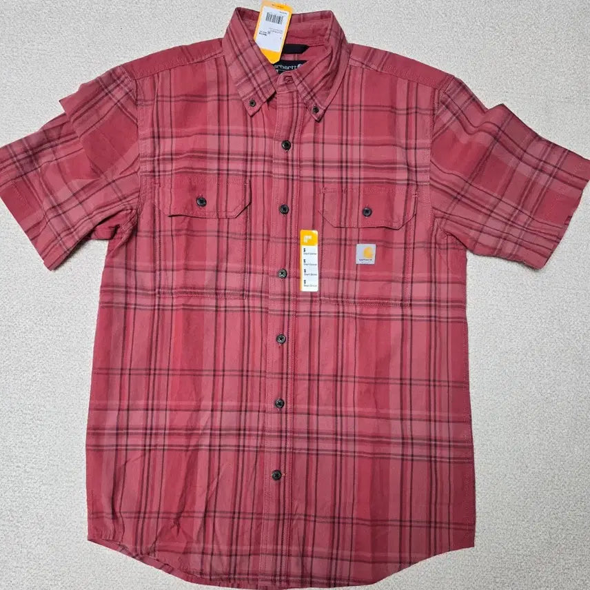 [BUNJANG] Carhartt Men's Red Check Loose Fit Midweight Cotton Short Sleeve Shirt / 칼하트 레드 체크 반팔 남방 셔츠