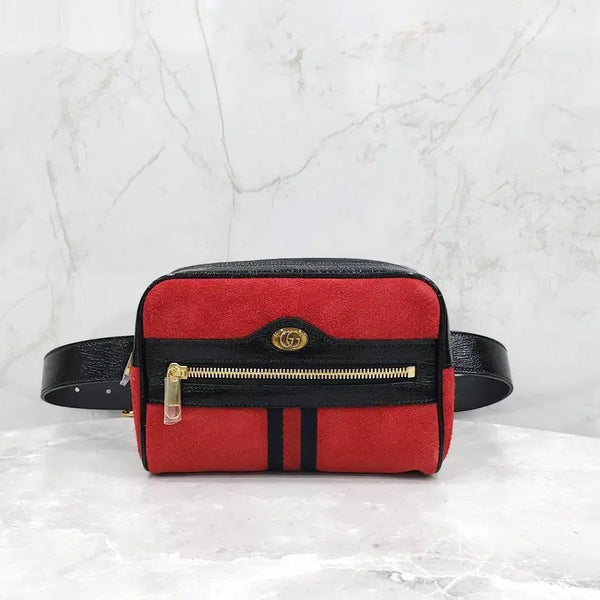 [BUNJANG] Gucci Red Suede Ophidia WEB Small Hip Sack Belt Bag 517076 / 구찌 레드 스웨이드 오피디아 WEB 스몰 힙색 벨트백 517076