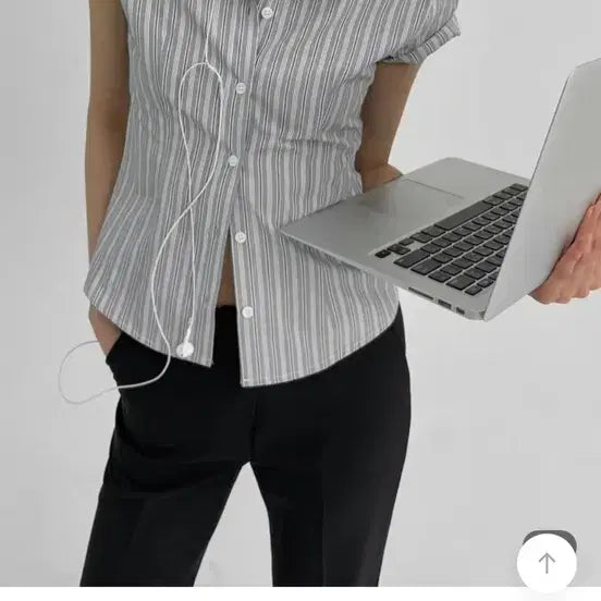 [BUNJANG] Black Up Vade Stripe Short Sleeve Shirt - Gray M / 블랙업 베이드 스트라이프 반팔셔츠