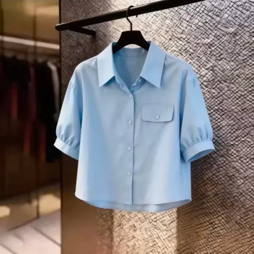 [BUNJANG] Pastel Blue Short Sleeve Shirt / 파스텔 블루 반팔 셔츠