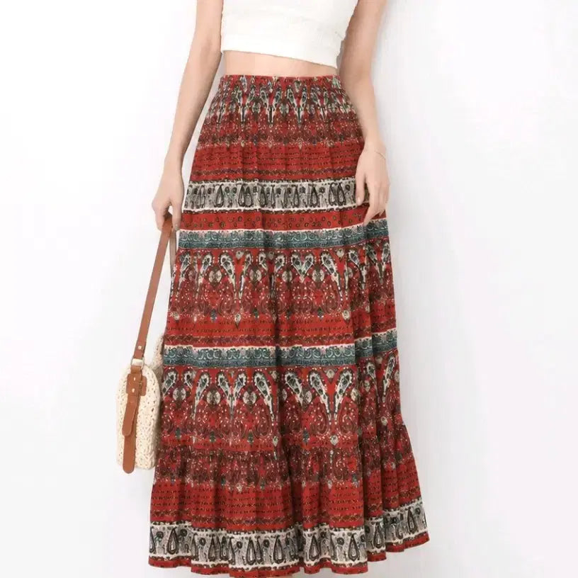 [BUNJANG] Ethnic Smoking Banding Maxi Skirt / 에스닉 스모킹 밴딩 롱스커트 맥시스커트
