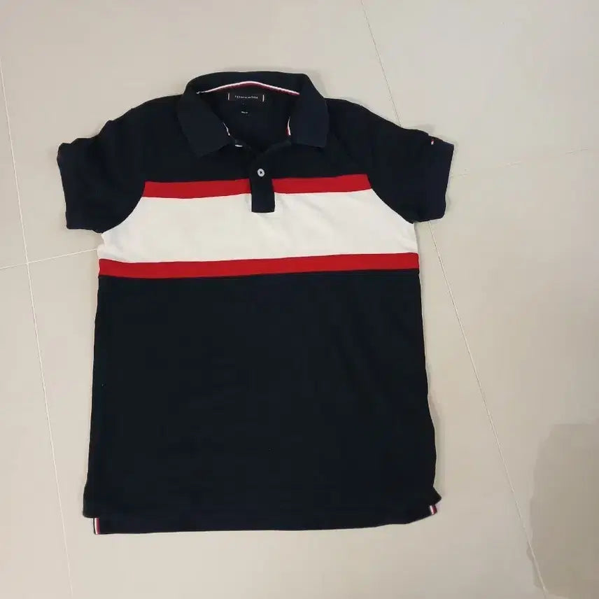 [BUNJANG] Tommy Hilfiger Striped Collar T-Shirt Navy/White/Red M / 타미힐피거 반팔 카라티 네이비 화이트 레드