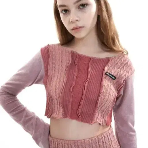 [BUNJANG] Odd One Out Patchwork Crop Knit Mori Fairy Gyaru Hagumi / 오드원아웃 패치워크 크롭니트 모리 페어리 갸루 하구미