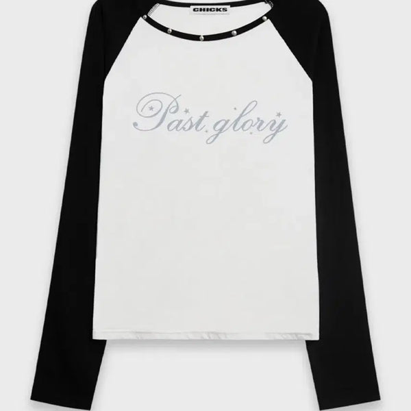 [BUNJANG] Chicks Glory Studded One Shoulder Colorblock Long Sleeve Top White / 칙스 글로리 스터드 원숄더 배색 롱 슬리브 화이트
