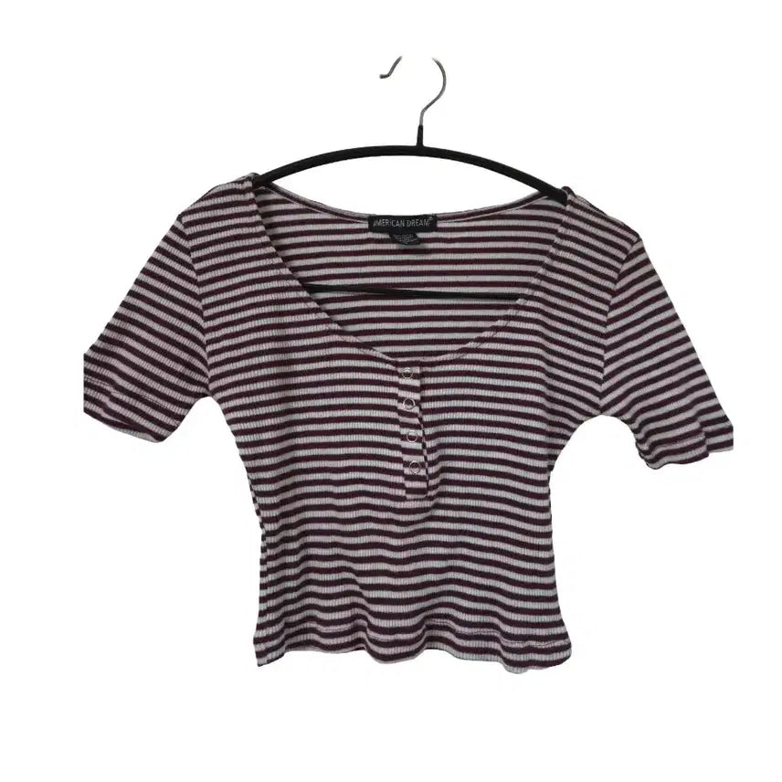 [BUNJANG] American Dream Striped Sexy Crop Top T-Shirt / [American Dream] 스트라이프 섹시 크롭탑 티셔츠