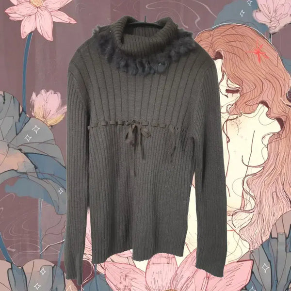 [BUNJANG] Chocolate Brown Soft Turtleneck Knit - Mori Girl Fairy Japanese Vintage / 초코 브라운 소프트 목폴라 터틀넥 니트 모리걸 페어리 일본빈티지