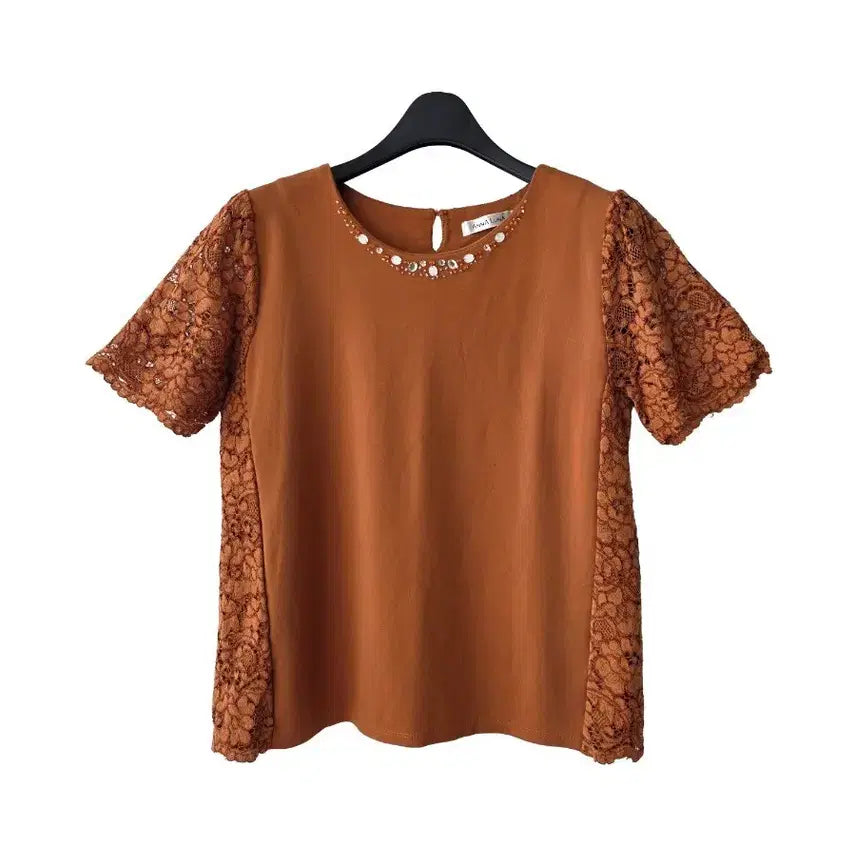 [BUNJANG] Camel Lace Gem T-Shirt / 55/카멜 레이스 보석티셔츠