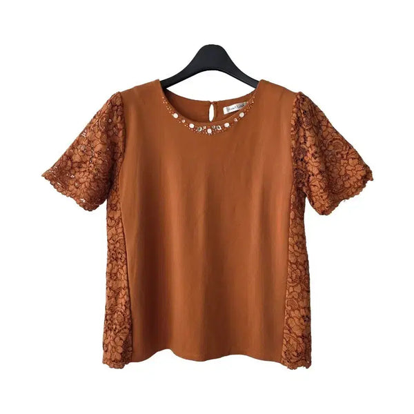 [BUNJANG] Camel Lace Gem T-Shirt / 55/카멜 레이스 보석티셔츠