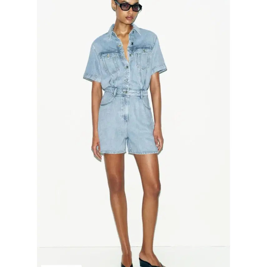 [BUNJANG] Zara Relaxed Denim Short Jumpsuit - Size L / zara 자라 루즈 데님 숏 점프수트 - L(77)