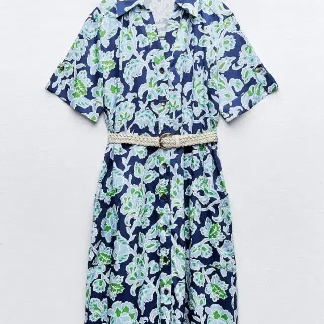 [BUNJANG] Zara Floral Pattern Long Shirt Dress with Belt / 자라 원피스