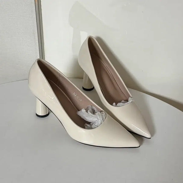 [BUNJANG] Ivory Enamel Pumps High Heels (225 Size, 7cm Heel) / @새상품 225사이즈 7cm 아이보리 에나멜 펌프스 하이힐 구두