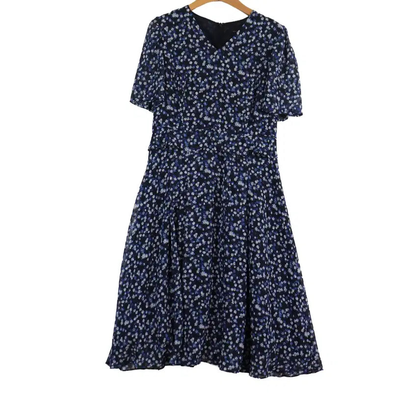 [BUNJANG] SI Navy Floral Chiffon V-Neck Long Dress Size 66 / SI 에스아이 네이비 플라워 쉬폰 원피스 66 브이넥 롱원피스