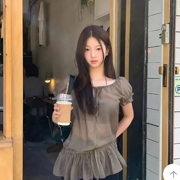 [BUNJANG] Shirring Banding Off-Shoulder Blouse / 셔링 밴딩 오프숄더 블라우스