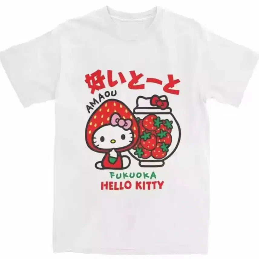 [BUNJANG] Hello Kitty Amaou Strawberry T-Shirt / 헬로키티 아마오우 딸기 반팔 티셔츠 후쿠오카 양지뢰