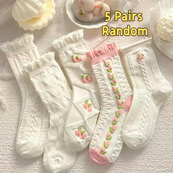 [BUNJANG] White Socks 5-Pair Set / 화이트 양말 5켤레 세트