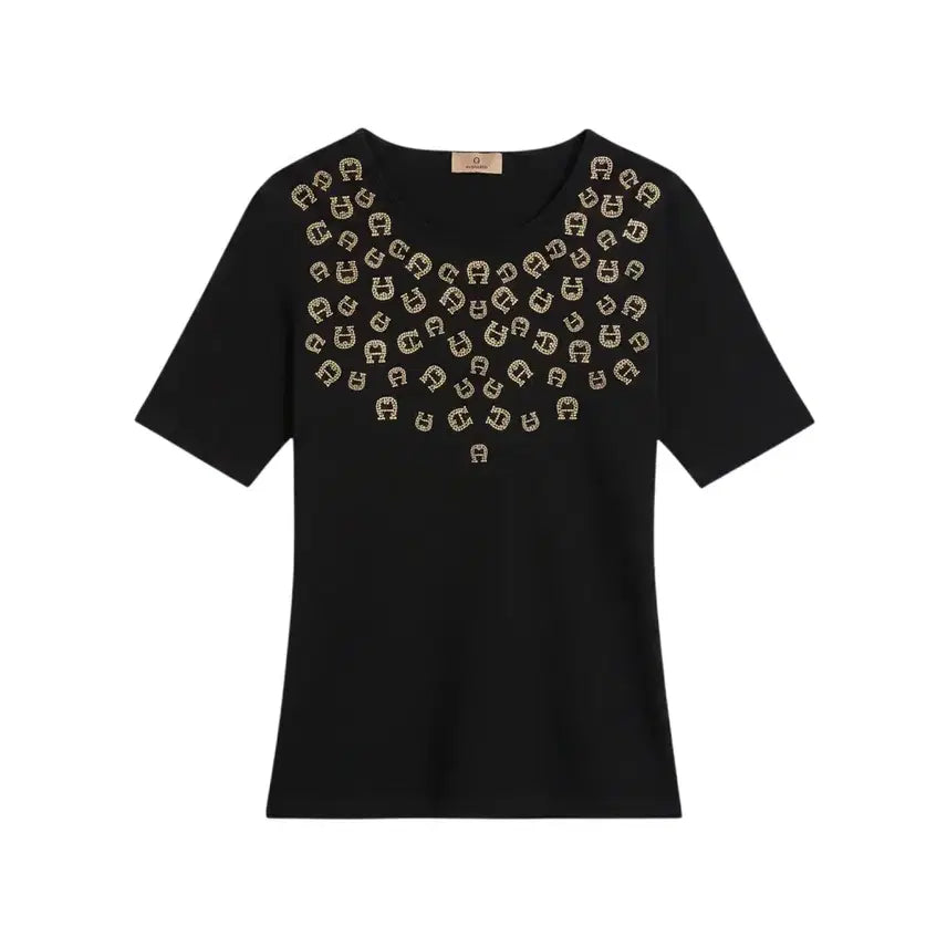[BUNJANG] AIGNER Women's Short-Sleeve T-Shirt Size 44 Pattern / 여성 수입44사이즈/ 아이그너 징 패턴 반팔티셔츠 A-114