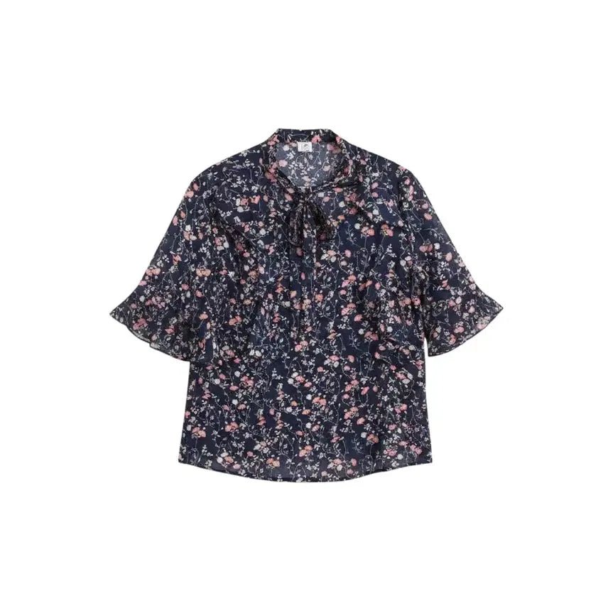 [BUNJANG] Navy Floral Print Blouse / 여성F/ 네이비 잔꽃 블라우스 A-116
