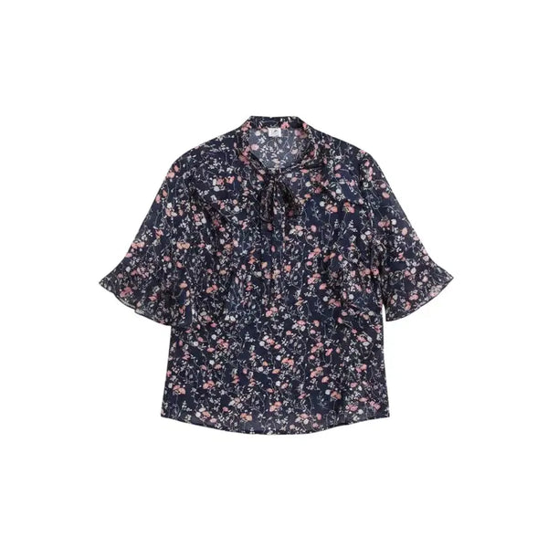 [BUNJANG] Navy Floral Print Blouse / 여성F/ 네이비 잔꽃 블라우스 A-116