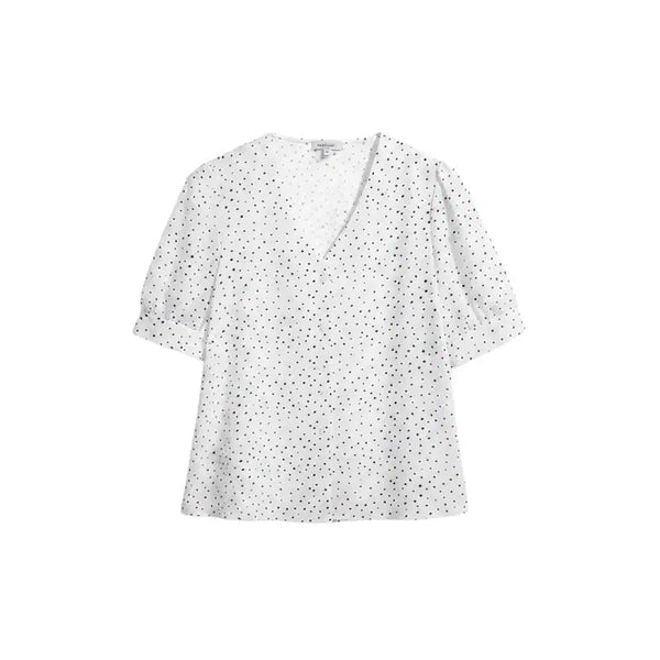 [BUNJANG] Women's V-Neck Polka Dot Shirt Blouse WH (XS) / 여성XS/ 브이넥 땡땡이 셔츠블라우스WH A-121