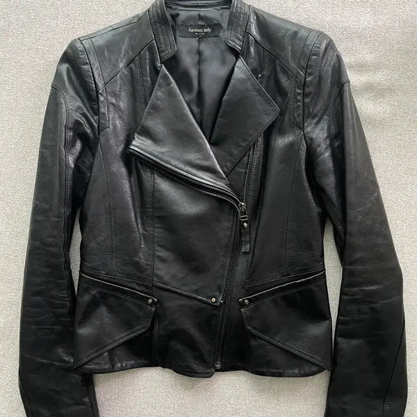 [BUNJANG] Kenneth Lady Black Leather Rider Jacket Size 40 / 여성 케네스레이디 블랙 가죽 라이더 자켓 40