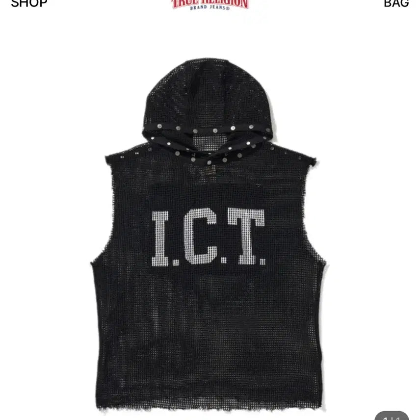[BUNJANG] True Religion x I.C.T. Sleeveless Hoodie Black / 트루릴리젼xi.c.t 망사 민소매 후드티 블랙