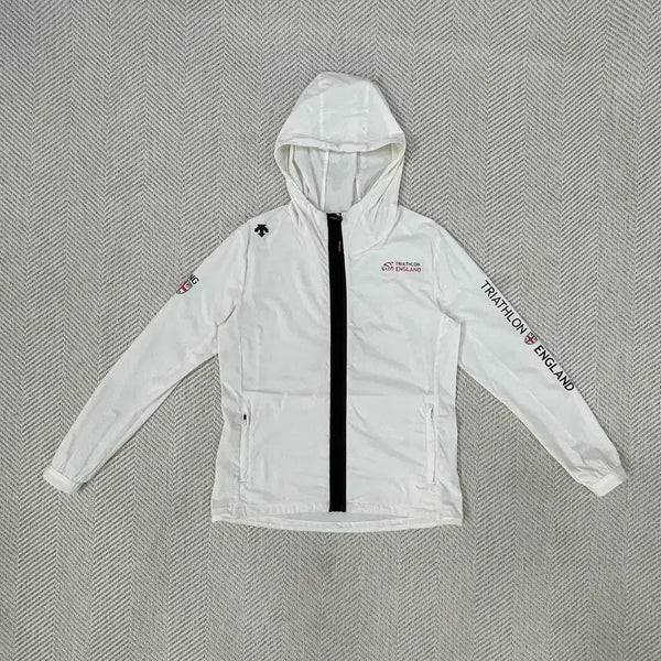[BUNJANG] Descente Triathlon England Hooded Windbreaker Jacket White / 데상트 트라이애슬론 잉글랜드 후드 바람막이 자켓 화이트