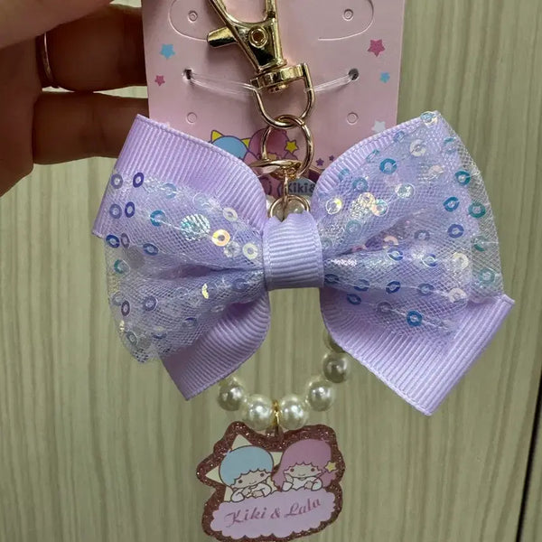 [BUNJANG] Sanrio Little Twin Stars Kiki Lala 50th Anniversary Ribbon Pearl Charm Strap / 일본정품 산리오 리틀트윈스타 키키라라 50주년 기념 키링 리본 스트랩