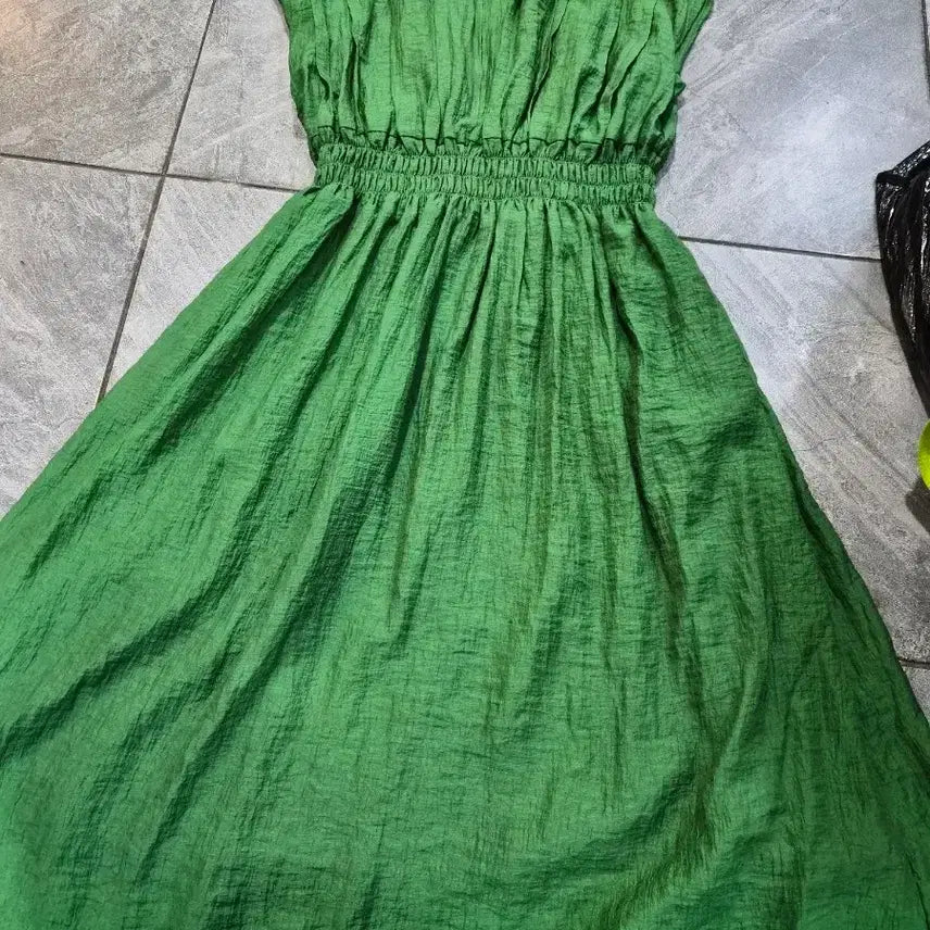 [BUNJANG] Emerald Green Shirring Rayon Maxi Dress / 에메랄드 그린 셔링 레이온시원원피스