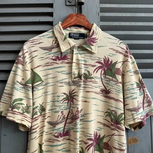 [BUNJANG] Polo Ralph Lauren 90s Palm Beach Pattern PK T-Shirt / [M]90's 폴로 랄프로렌 USA 팜 비치 패턴 PK 티셔츠