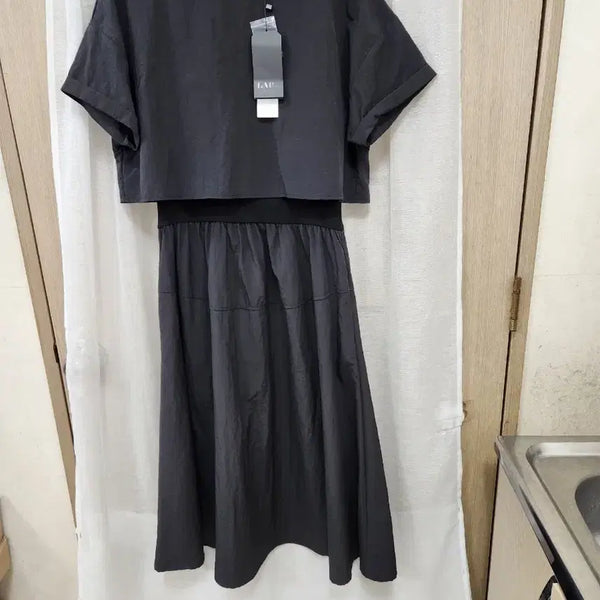 [BUNJANG] LAP Black Crinkled Fabric Midi Dress (New) / lap 바스락 원피스 m (새상품)